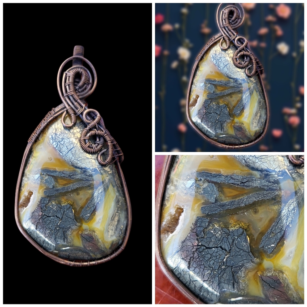 Handcrafted Designer Marcasite W Carnelian Inclusions Pendant